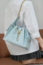 Chanel/香奈兒 25S Small Hobo 抽绳水桶包 蒂芙尼蓝：圖片 4