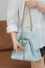 Chanel/香奈兒 25S Small Hobo 抽绳水桶包 蒂芙尼蓝：圖片 5