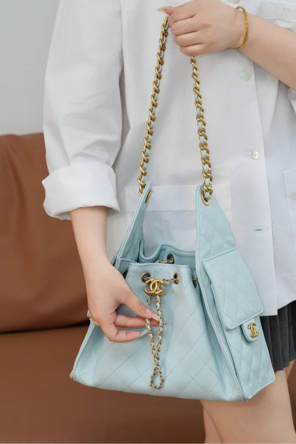 Chanel/香奈兒 25S Small Hobo 抽绳水桶包 蒂芙尼蓝：圖片 5