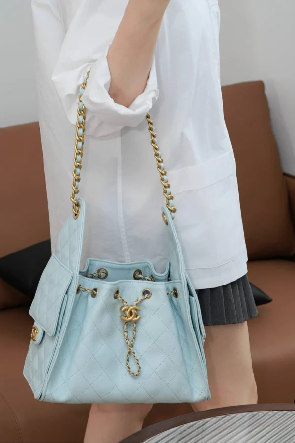 Chanel/香奈兒 25S Small Hobo 抽绳水桶包 蒂芙尼蓝：圖片 7