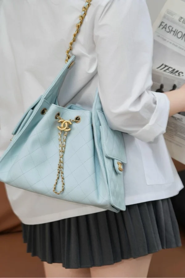 Chanel/香奈兒 25S Small Hobo 抽绳水桶包 蒂芙尼蓝：圖片 8