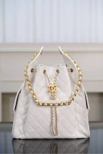Chanel/香奈兒 25S Small Hobo 抽绳水桶包 白金色：圖片 10