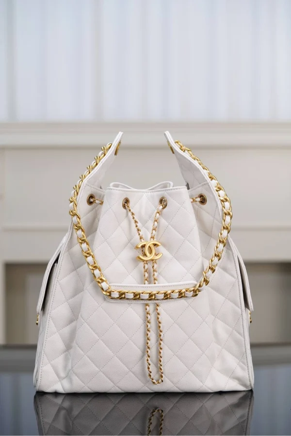 Chanel/香奈兒 25S Small Hobo 抽绳水桶包 白金色：圖片 10