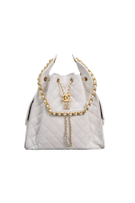 Chanel/香奈兒 25S Small Hobo 抽绳水桶包 白金色