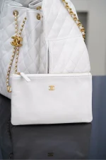 Chanel/香奈兒 25S Small Hobo 抽绳水桶包 白金色：圖片 12