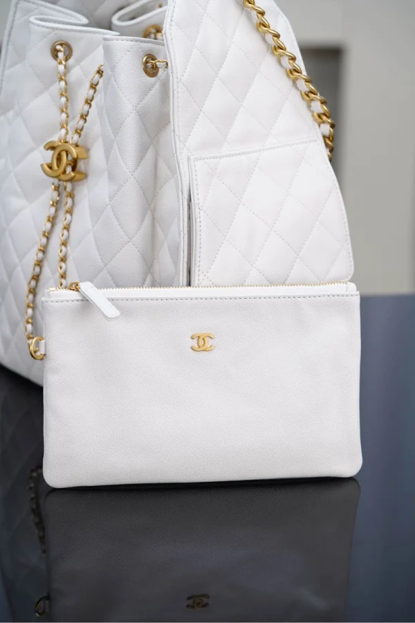 Chanel/香奈兒 25S Small Hobo 抽绳水桶包 白金色：圖片 12