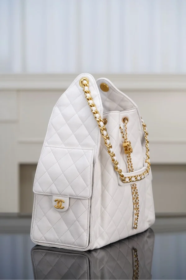 Chanel/香奈兒 25S Small Hobo 抽绳水桶包 白金色：圖片 13