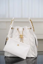 Chanel/香奈兒 25S Small Hobo 抽绳水桶包 白金色：圖片 15