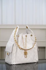 Chanel/香奈兒 25S Small Hobo 抽绳水桶包 白金色：圖片 16