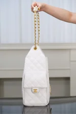 Chanel/香奈兒 25S Small Hobo 抽绳水桶包 白金色：圖片 17