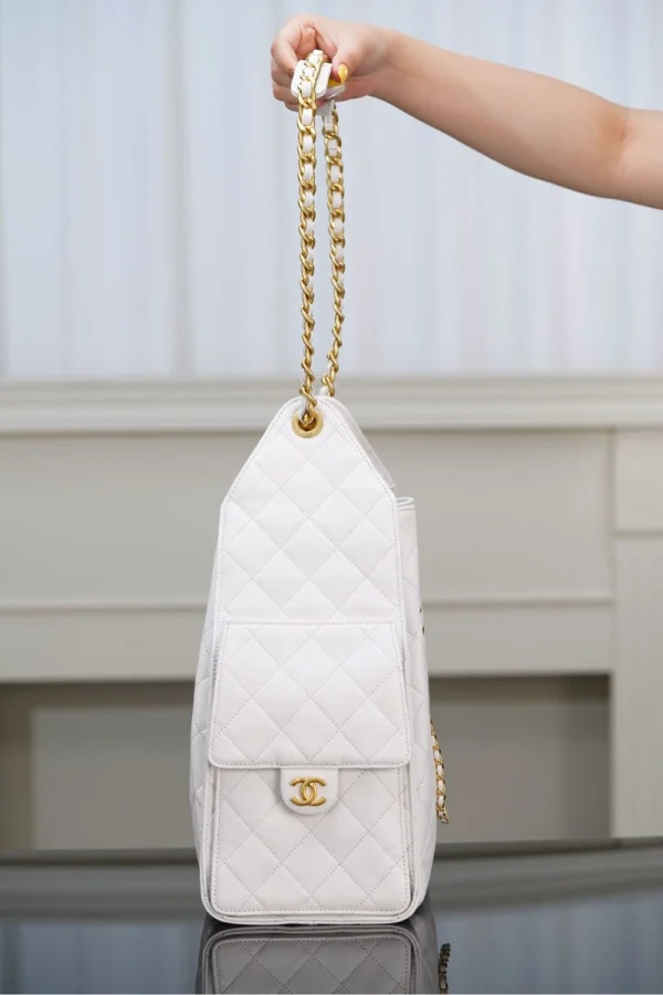 Chanel/香奈兒 25S Small Hobo 抽绳水桶包 白金色：圖片 17