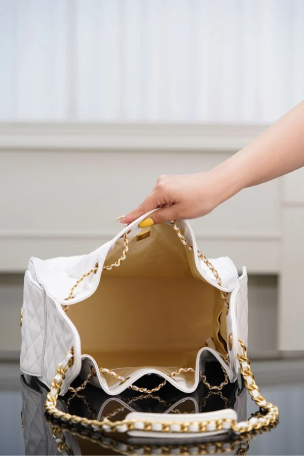 Chanel/香奈兒 25S Small Hobo 抽绳水桶包 白金色：圖片 19