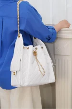 Chanel/香奈兒 25S Small Hobo 抽绳水桶包 白金色：圖片 4