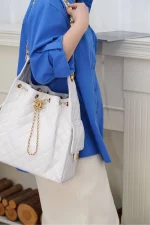 Chanel/香奈兒 25S Small Hobo 抽绳水桶包 白金色：圖片 7