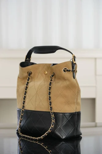 Chanel/香奈兒 25A 麂皮杏色水桶包：圖片 10