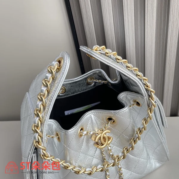 高仿香奈兒/CHANEL 25C Hobo 肩背包｜金屬亮面銀色：圖片 6