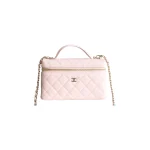 高仿香奈兒/Chanel Vanity Case 菱格紋方盒型鏈條斜挎包 粉色