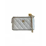 高仿香奈兒/Chanel Vanity Case 菱格紋白色手拿包/化妝包（帶肩帶）