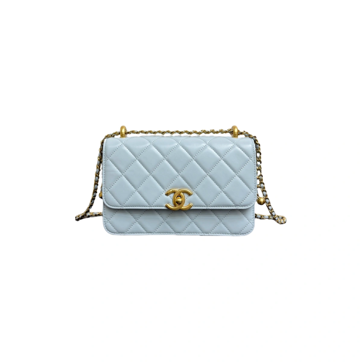 高仿香奈兒/Chanel 19系列翻蓋式菱形格紋鏈條單肩包淡藍色 1 高仿香奈兒/Chanel 19系列翻蓋式菱形格紋鏈條單肩包淡藍色