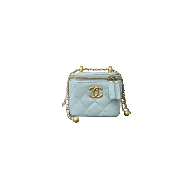 高仿香奈兒/Chanel Vanity Case 迷你鏈條方盒包 淺藍色