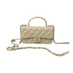 高仿香奈兒/Chanel Classic Flap 經典迷你帶手柄米白色單肩包