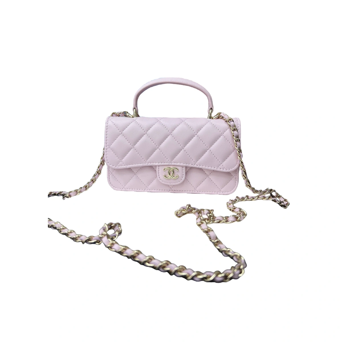 高仿香奈兒/Chanel 經典flap系列Mini Classic Flap帶手柄粉色小包 1 高仿香奈兒/Chanel 經典flap系列Mini Classic Flap帶手柄粉色小包