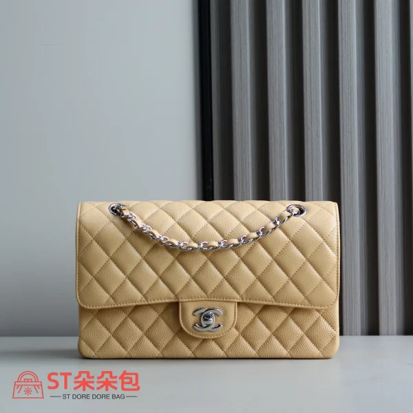 高仿香奈兒/Chanel Classic Flap 杏色中號翻蓋肩背包：圖片 2