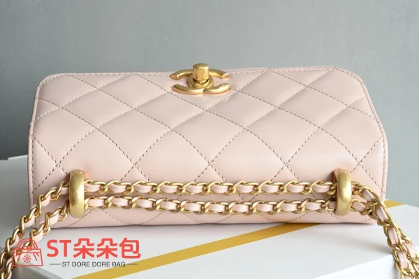 高仿香奈兒/Chanel Premiere 菱格紋翻蓋鏈條包 粉色：圖片 6