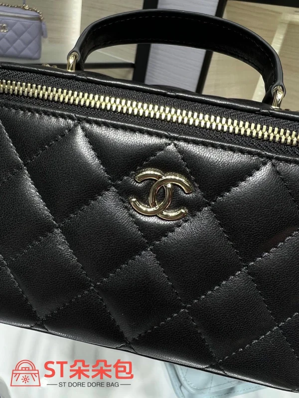 高仿香奈兒/Chanel Vanity Case系列方形拉鏈黑色手提化妝包：圖片 6