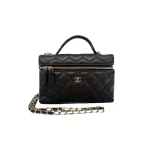 高仿香奈兒/Chanel Vanity Case系列 菱格紋雙拉鏈手柄包 黑色