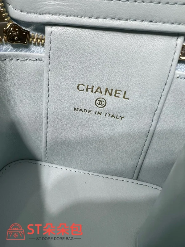 高仿香奈兒/Chanel Box Bag菱格紋鏈條斜挎化妝包 淺藍色：圖片 10
