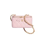 高仿香奈兒/Chanel Vanity Case 方形菱格紋粉色化妝包/斜挎包