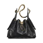 高仿香奈兒/CHANEL 25C Hobo 肩背包｜黑金魚子醬小牛皮