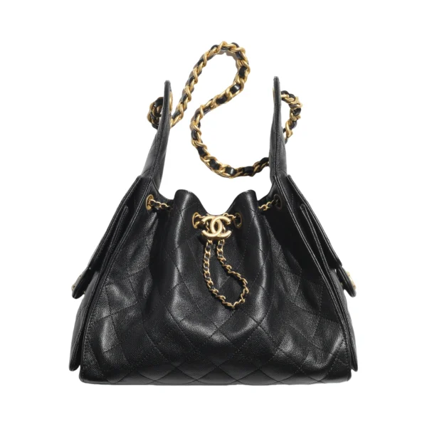 高仿香奈兒/CHANEL 25C Hobo 肩背包｜黑金魚子醬小牛皮