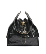 高仿香奈兒/CHANEL 25C Hobo 肩背包 黑金 Onda Verde小牛皮