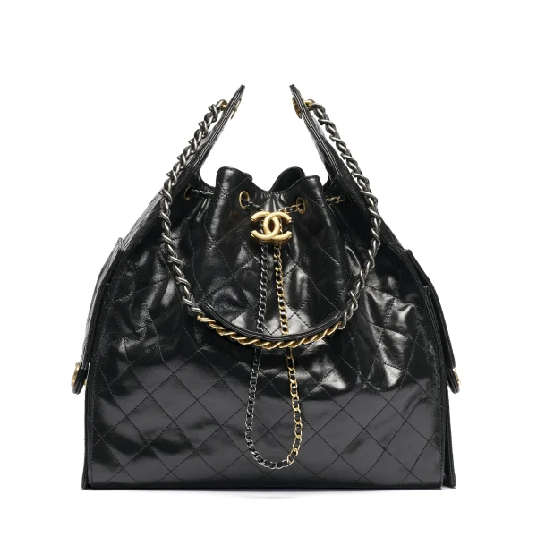 高仿香奈兒/CHANEL 25C Hobo 肩背包 黑金 Onda Verde小牛皮