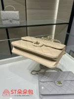 高仿香奈兒/Chanel Premiere經典菱格紋翻蓋手提包米白色：圖片 5