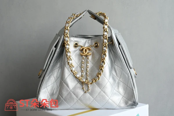 高仿香奈兒/Chanel 22 Bag 抽繩式鏈條手提包 銀色：圖片 2