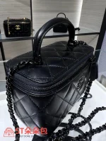 高仿香奈兒/Chanel Vanity Case黑色小型菱形格紋手提肩背包：圖片 7