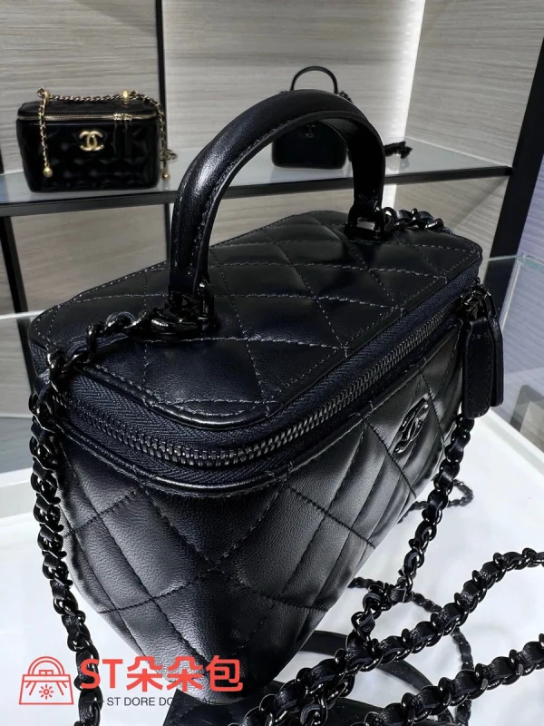 高仿香奈兒/Chanel Vanity Case黑色小型菱形格紋手提肩背包：圖片 7