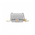 高仿香奈兒/Chanel Classic Flap 淺灰色金球迷你Flap Bag