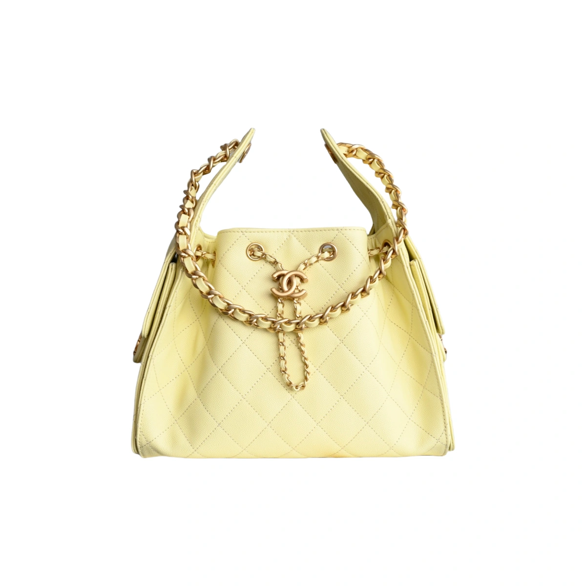 DLHDPz19qcGGK1Q_0_1 高仿香奈兒/Chanel Deauville 菱格紋抽繩手提包 淺黃色:圖片 1