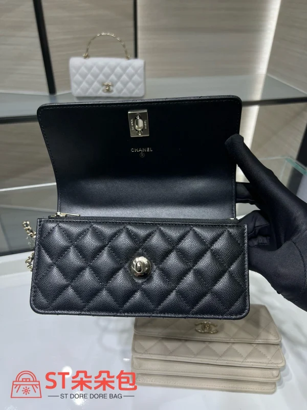 高仿香奈兒/Chanel WOC 帶手柄翻蓋包 深藍色：圖片 8