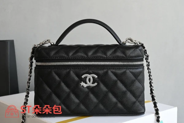 高仿香奈兒/Chanel Vanity Case 手提斜挎兩用盒子包 黑色：圖片 2