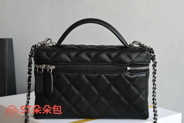 高仿香奈兒/Chanel Vanity Case 手提斜挎兩用盒子包 黑色：圖片 3