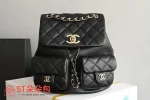 高仿香奈兒/Chanel 經典菱格紋皮革雙肩包 黑色：圖片 2