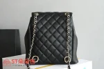 高仿香奈兒/Chanel 經典菱格紋皮革雙肩包 黑色：圖片 3