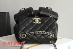 高仿香奈兒/Chanel 經典菱格紋皮革雙肩包 黑色：圖片 6