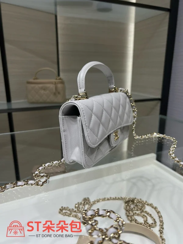 高仿香奈兒/Chanel Classic Flap系列 Mini帶手柄淺灰色：圖片 4