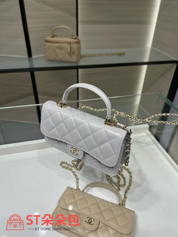 高仿香奈兒/Chanel Classic Flap系列 Mini帶手柄淺灰色：圖片 7